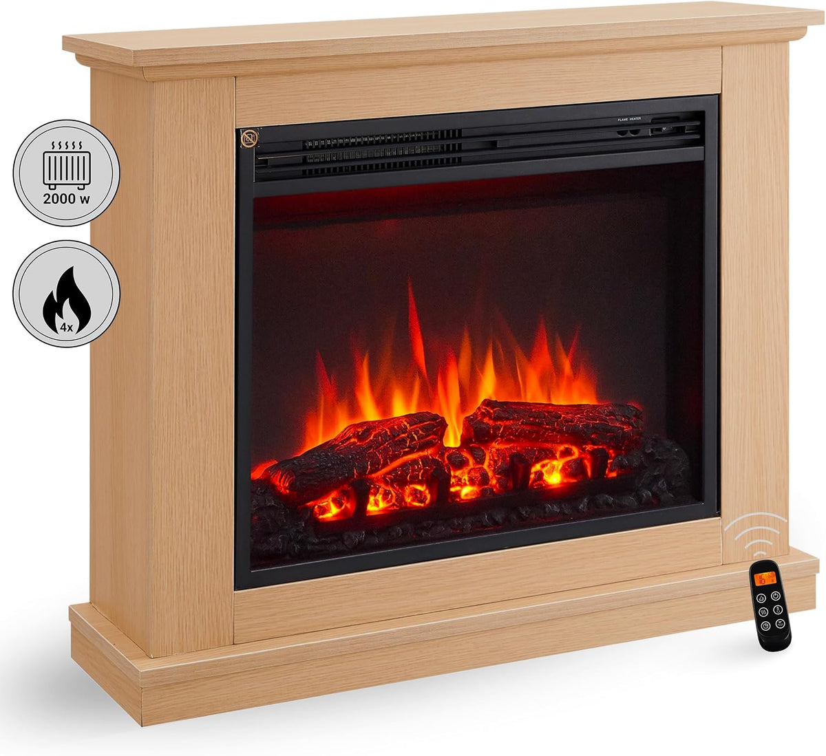 Elektrokamin Phanos, 2000 W, mit Fernbedienung, mit Timer, Helle Eiche/Schwarz, BALDERIA