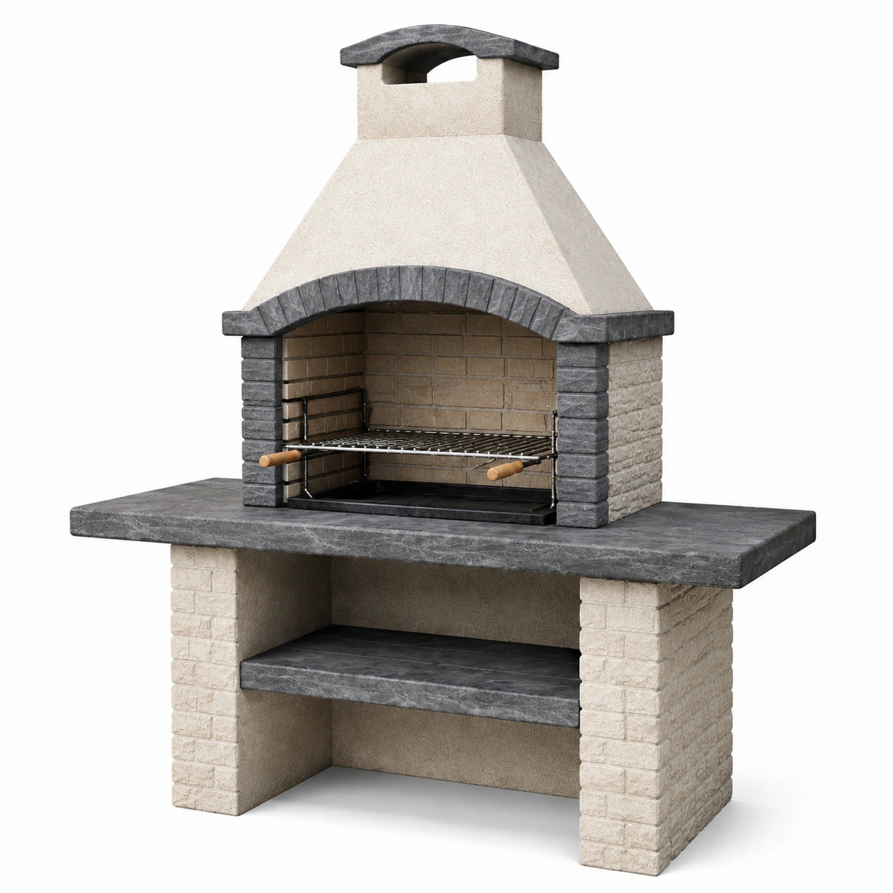 Grillkamin aus Beton mit Edelstahlrost, Grau/Beige