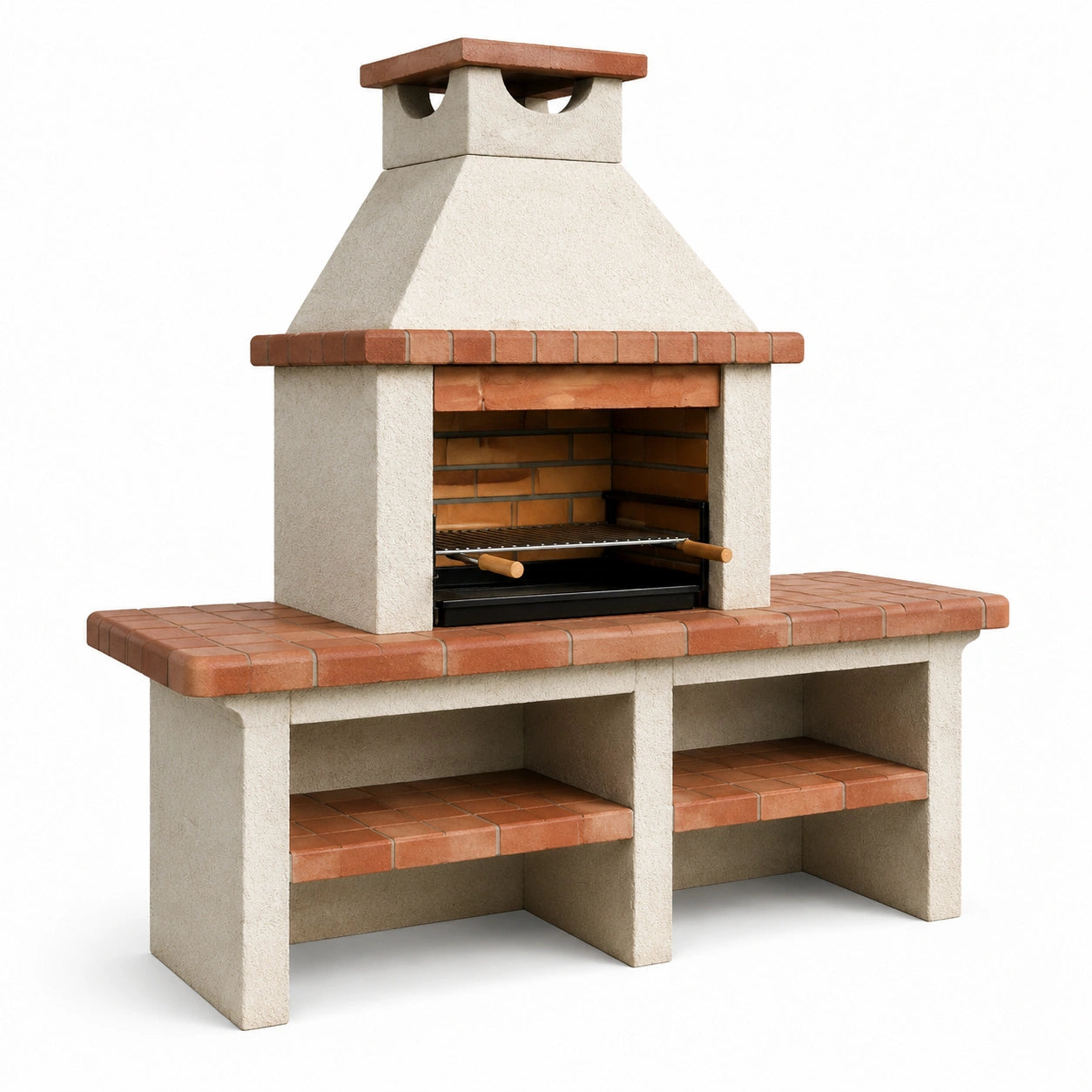 Außen Grillkamin aus Beton mit Tonziegeloberfläche 120cm x 65cm x 200cm Beige