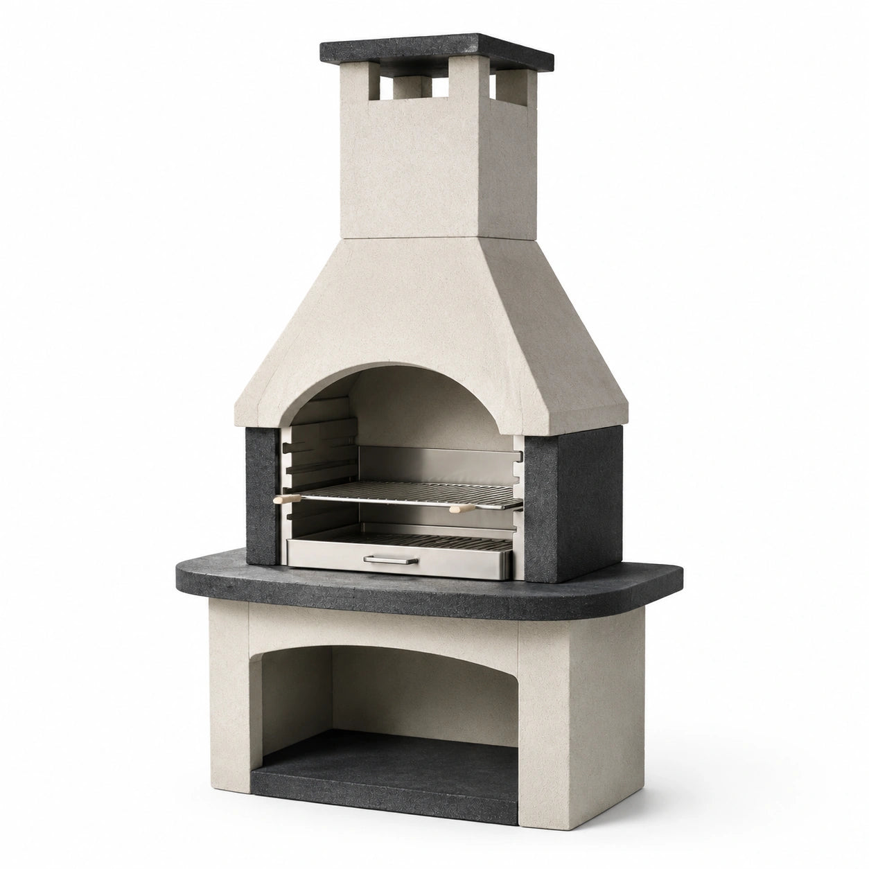 Beton Grillkamin mit Edelstahlrost Grau/Schwarz