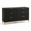 Kommode Holz mit Metallfüßen 6 Schubladen Schwarz Gold 120x40x75cm