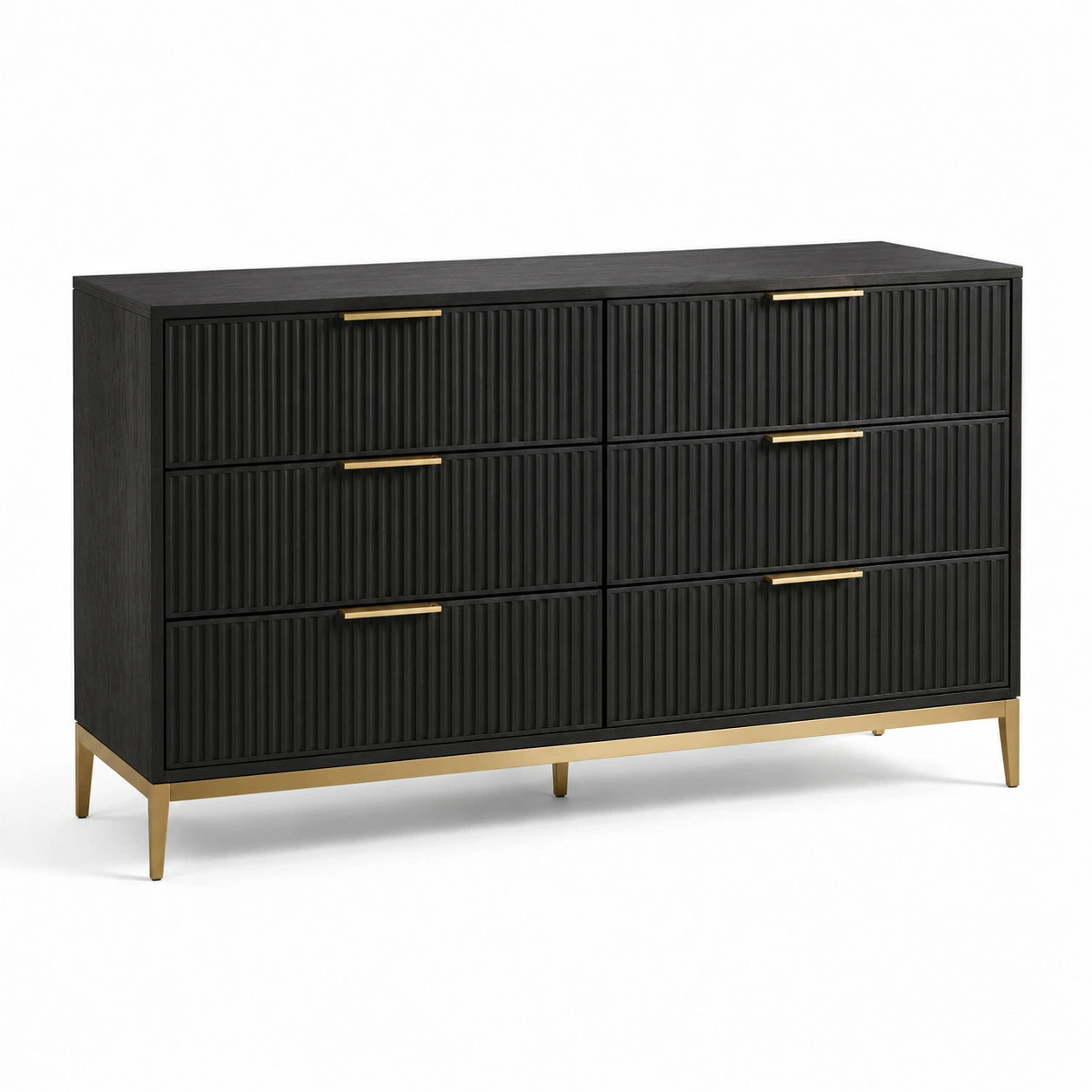 Kommode Holz mit Metallfüßen 6 Schubladen Schwarz Gold 120x40x75cm