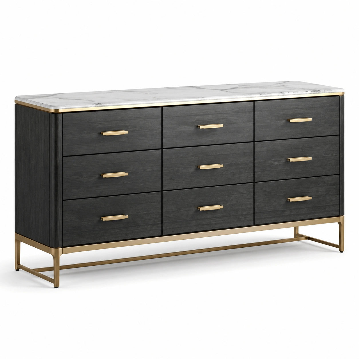 Kommode aus Holz mit Marmoroberfläche und 8 Schubladen Schwarz/Gold