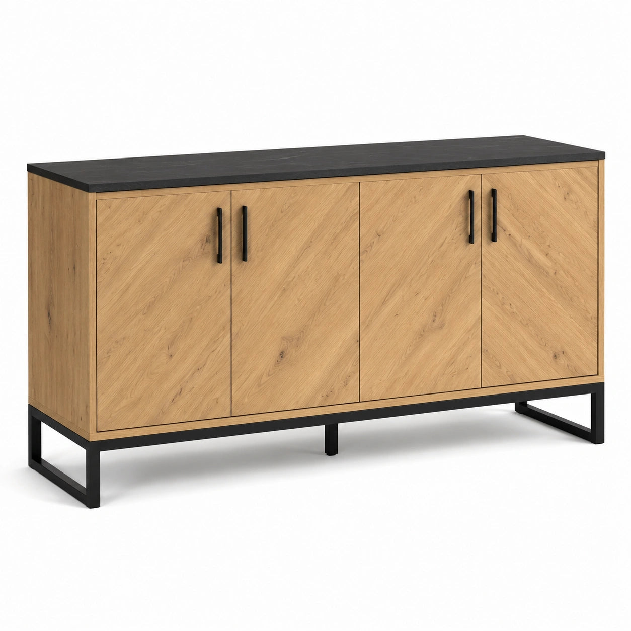 Sideboard aus Eichenfurnier mit schwarzem Metallgestell 180cm