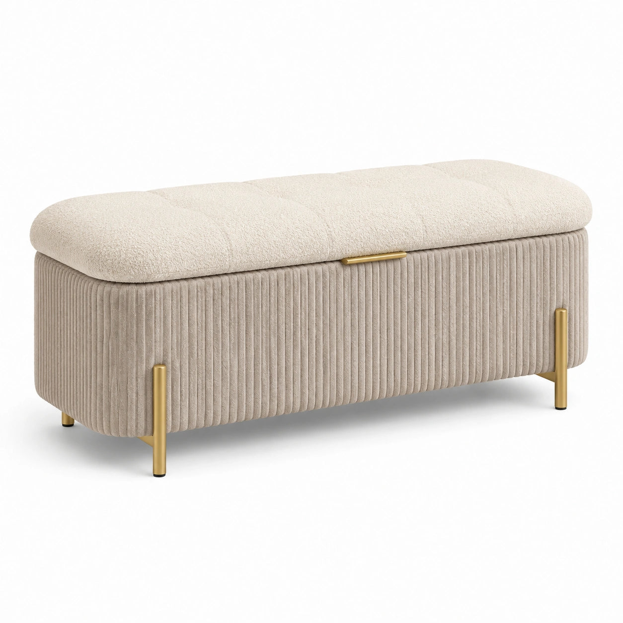 Aufbewahrungsbank Bouclé Stoff Beige mit Metallbeinen 120 cm