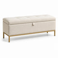 Sitzbank mit Stauraum Leinen Metallgestell Beige 120x40x45 cm