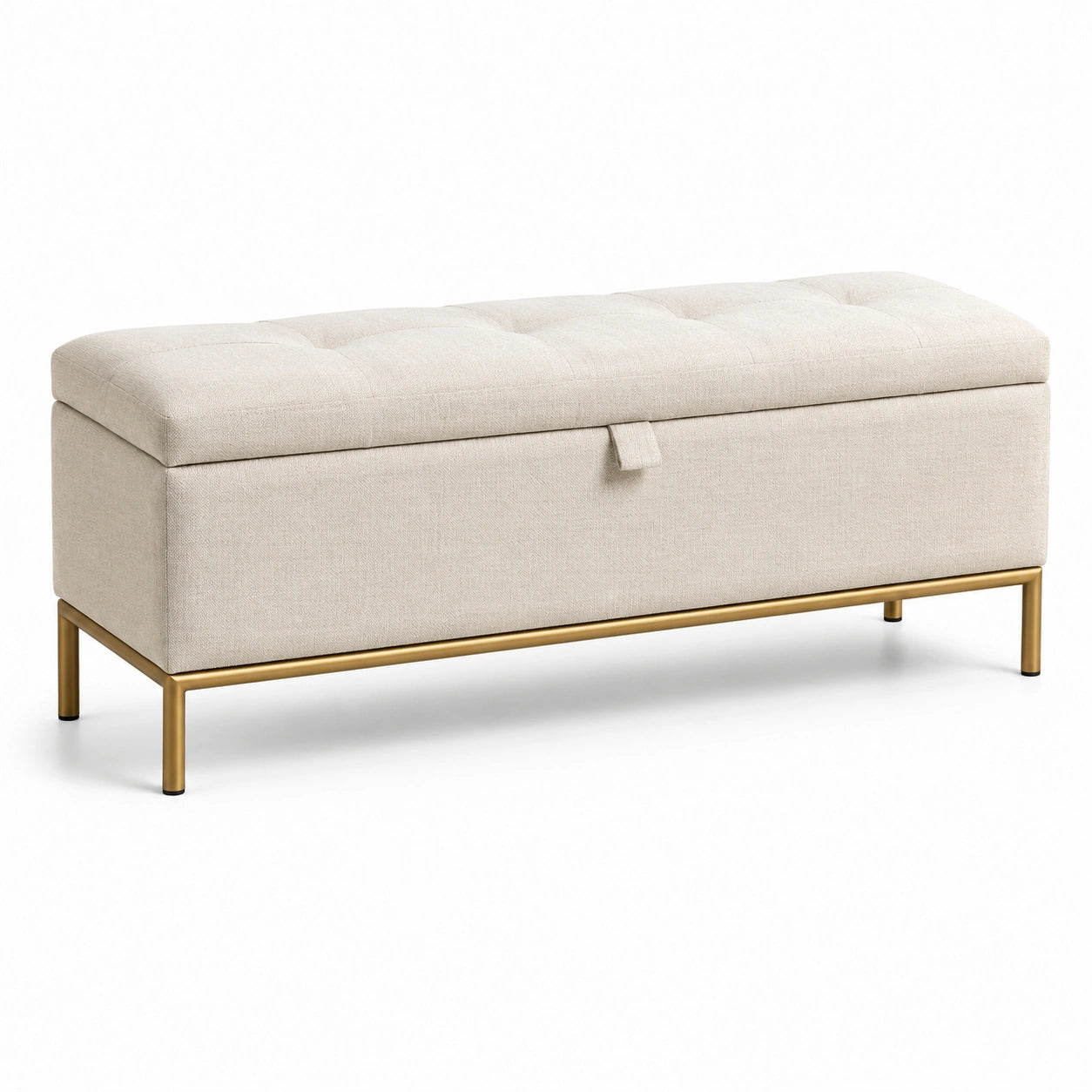 Sitzbank mit Stauraum Leinen Metallgestell Beige 120x40x45 cm