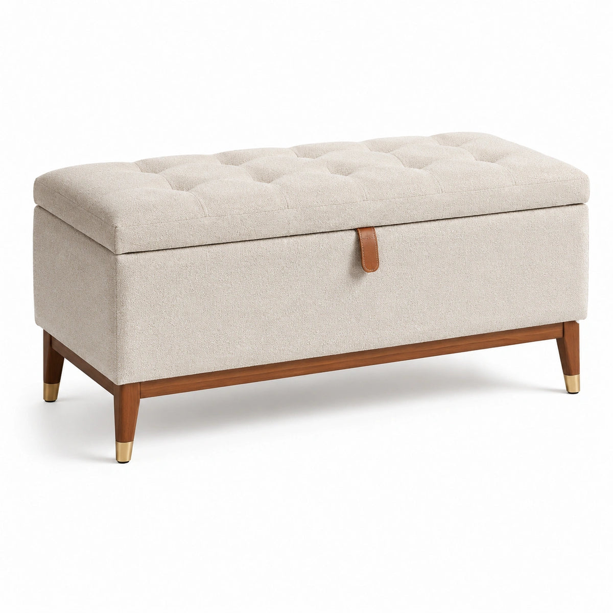 Sitzbank mit Stauraum Leinenstoff und Massivholz Beige – BLORMAVIK