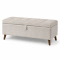 Beige Holzbank mit Stoffpolsterung 120x40x45 cm