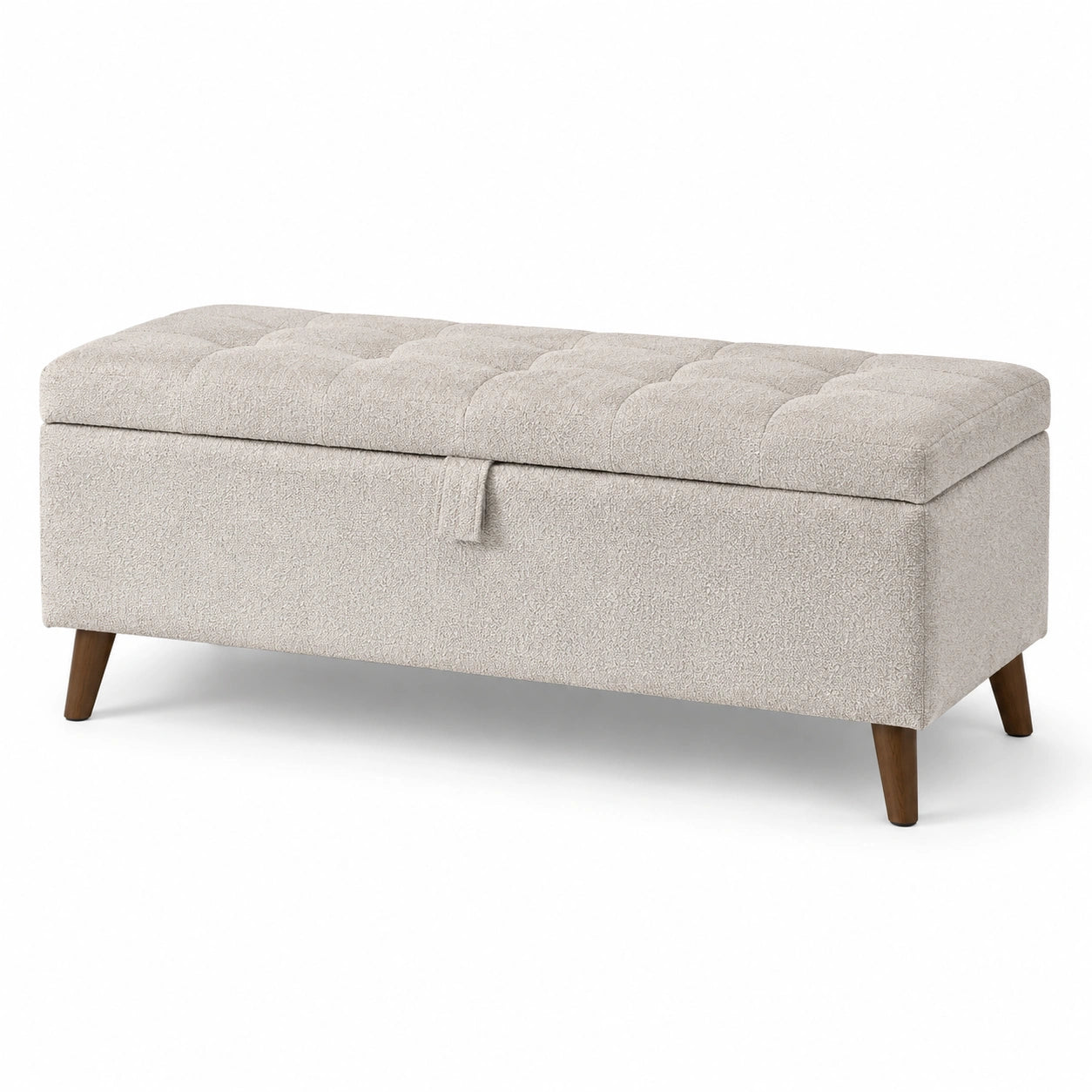 Beige Holzbank mit Stoffpolsterung 120x40x45 cm