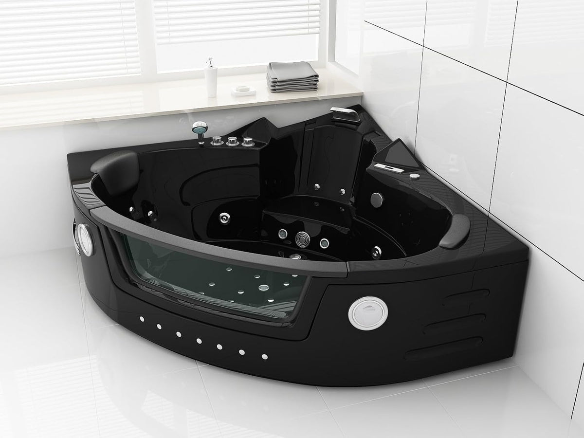 Wellness Point Whirlpool, 152 × 152 cm, mit LED, verstellbar, mit Selbstreinigung, kabellos, Schwarz