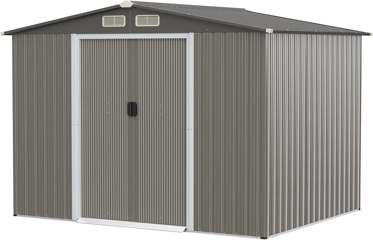 Gerätehaus, 260 × 207 × 180 cm, 8,5 m³, wasserdicht, aus Stahl und Metall, für den Garten, Dunkelgrau, COSTWAY