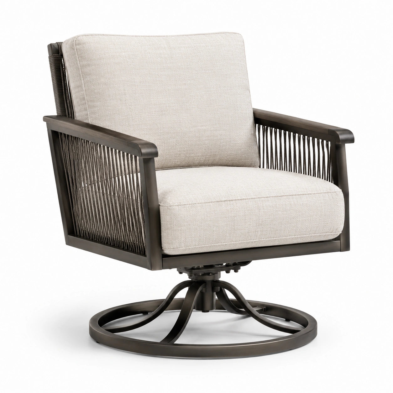 Drehsessel mit Stahlrahmen und Polyesterpolster, Beige