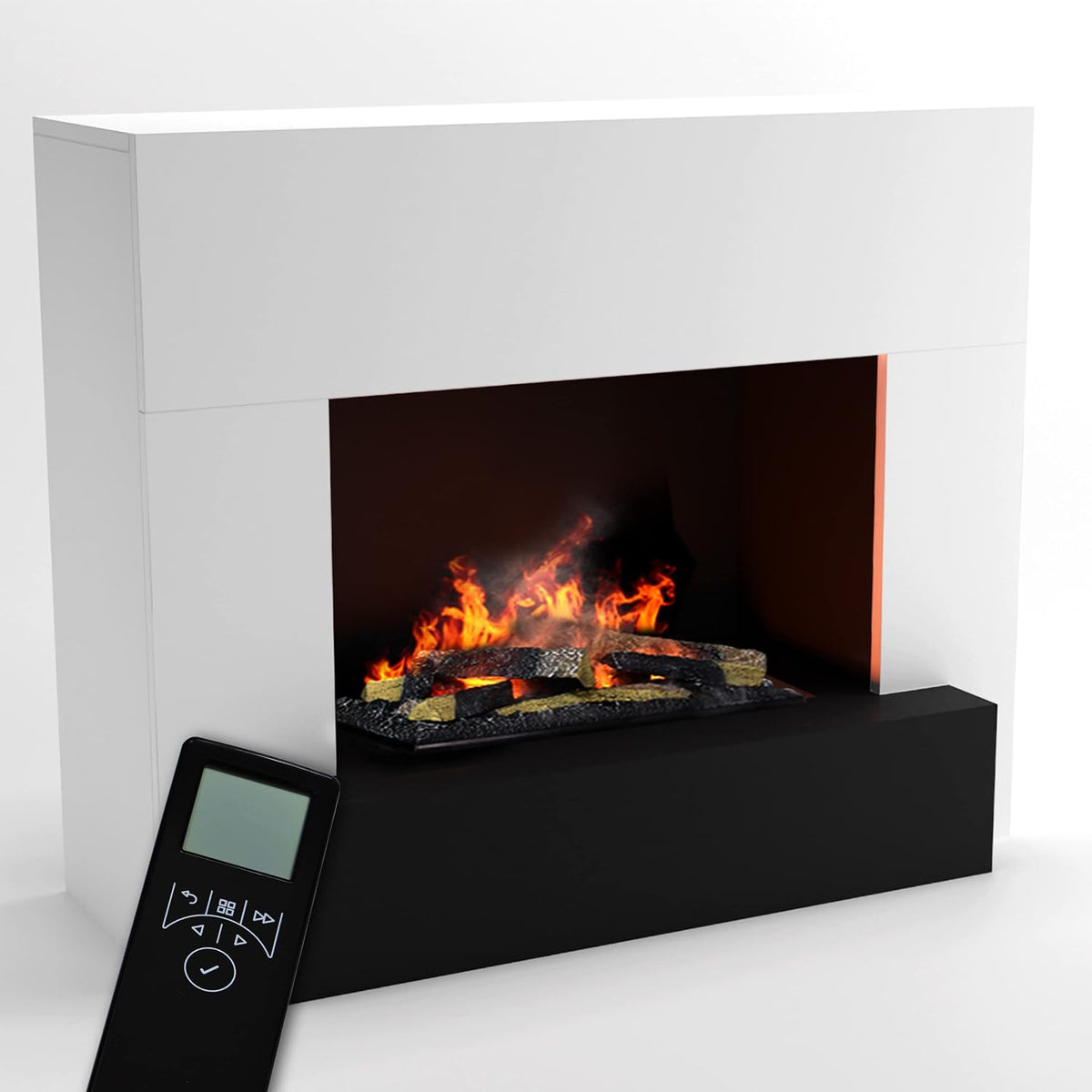 Elektrokamin, 110 × 90 × 45 cm, mit LED, mit Fernbedienung, Weiß/Schwarz, GLOW FIRE