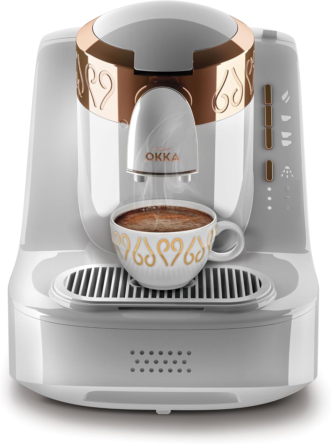 Arzum Okka Türkischer Kaffeemaschine, 950 ml, Weiß/Bronze, mit Selbstreinigung