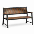 Gartenbank Metallrahmen mit Teakholzleisten Schwarz/Braun