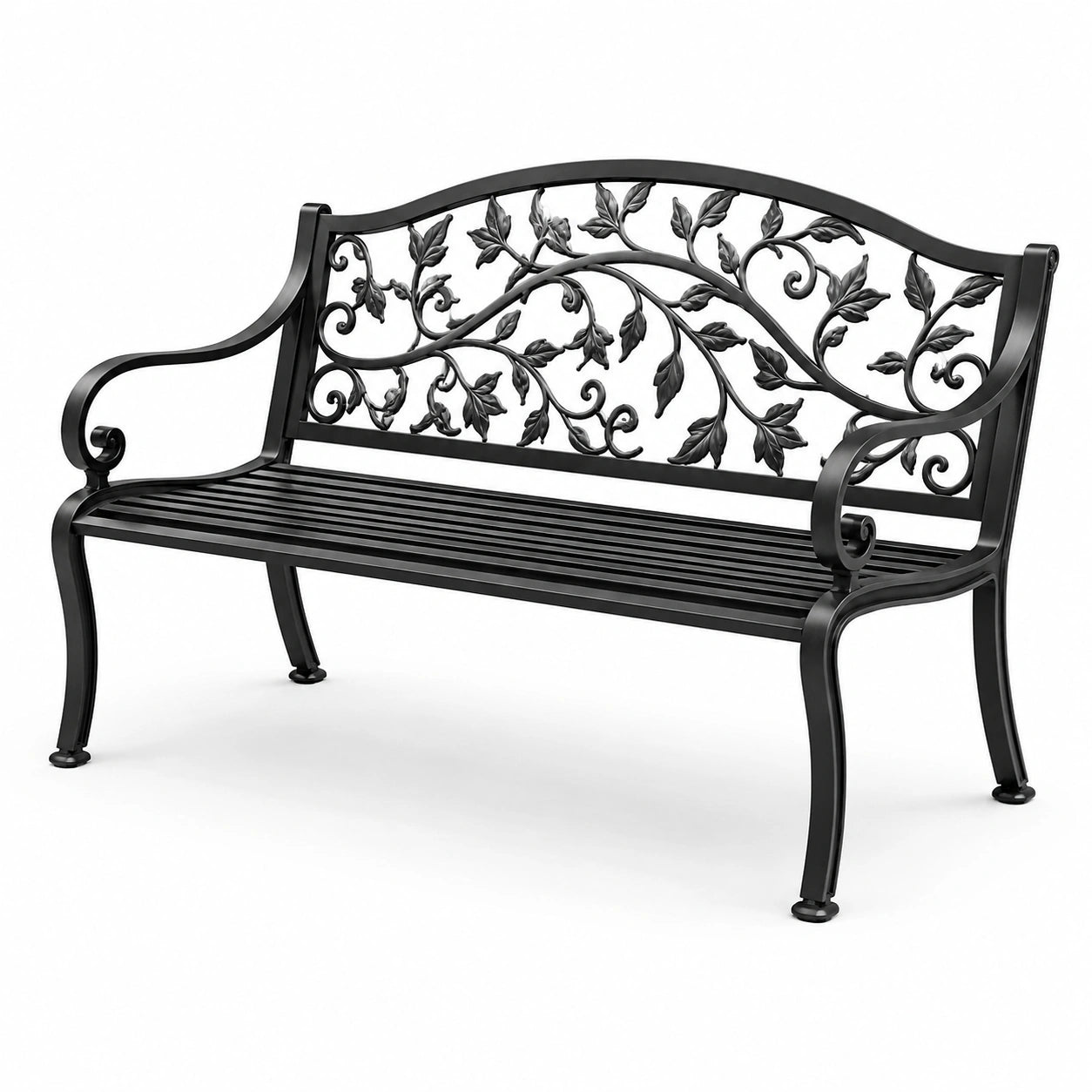 Aluminium Gartenbank mit Blattdekor Schwarz 126cm