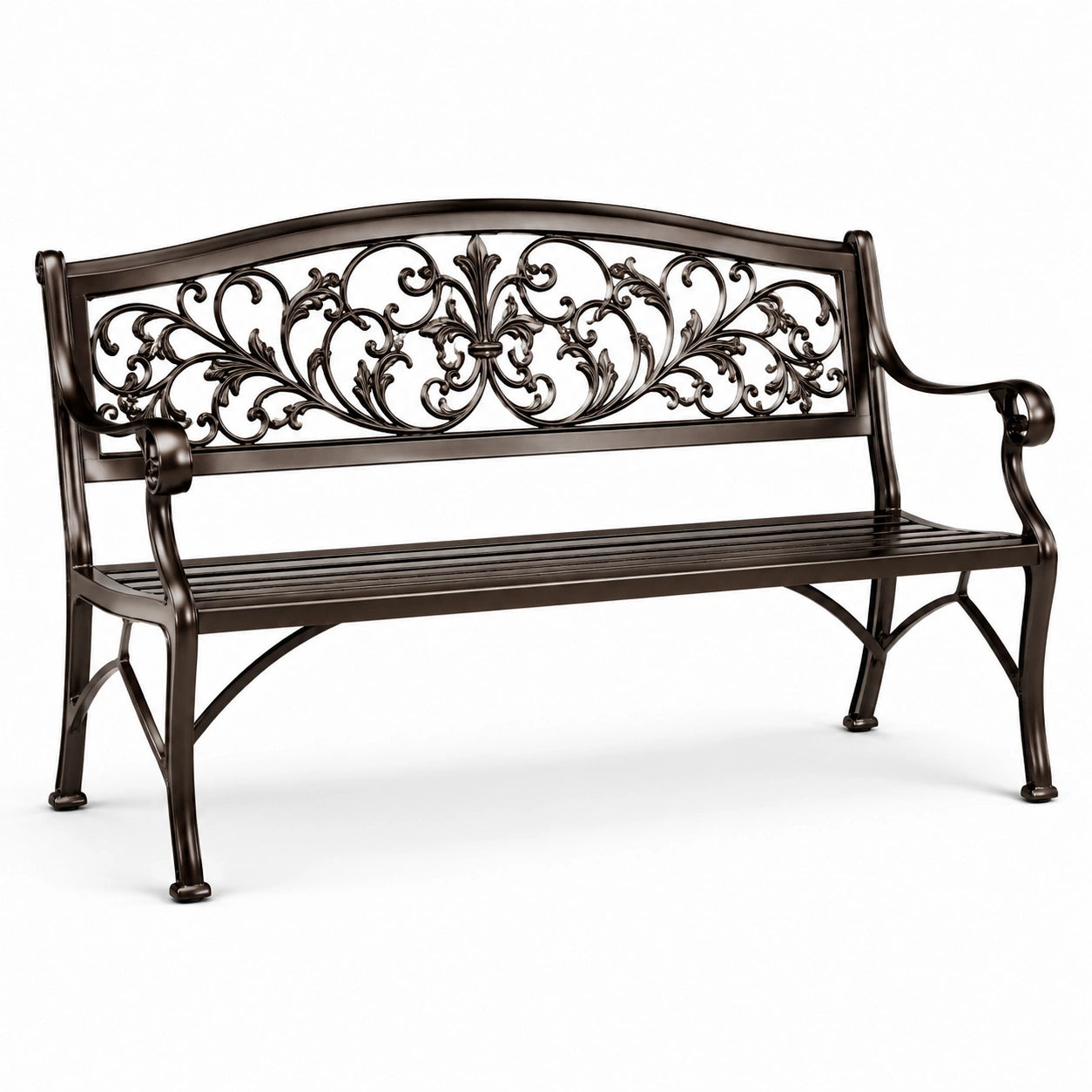 Aluminium Gartenbank mit Ornamenten, Bronze, 125x60x80 cm