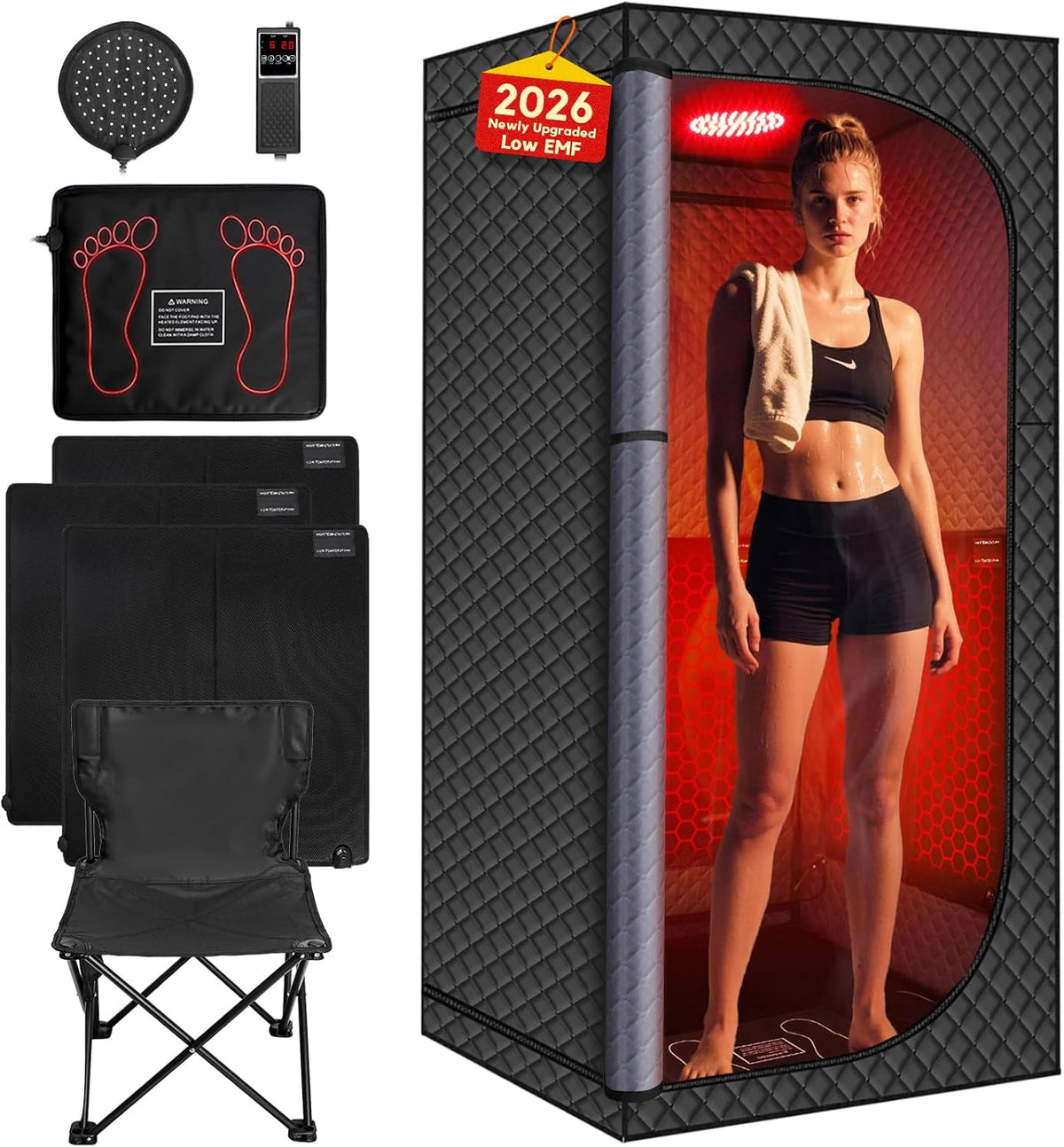MIXC Upgraded Low EMF Infrared Sauna, mit LED, mit Timer, Schwarz