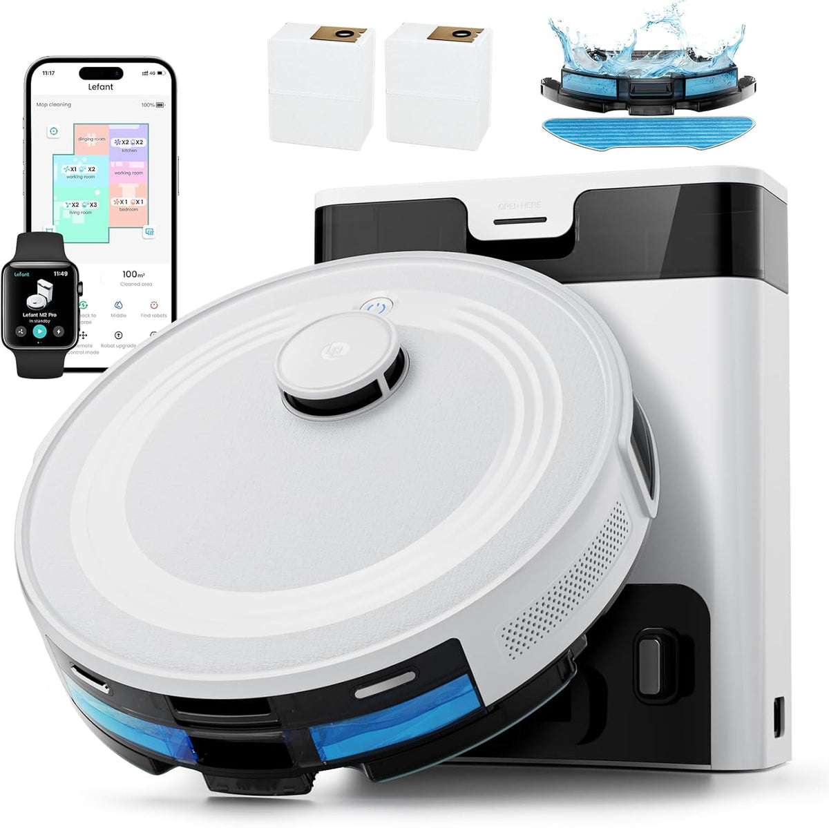 Lefant M2 PRO Saugroboter, mit 3D-LiDAR, Weiß