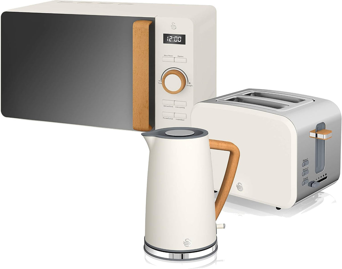 Swan Mikrowelle, 1,7 l, 20 l, 2200 W, mit Timer, kabellos, Weiß/Holzeffekt