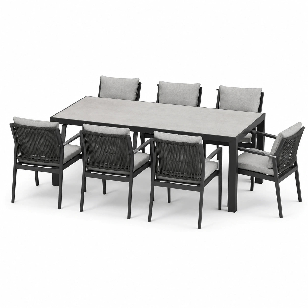 Garten-Essgruppe Aluminium 7-teilig mit Keramiktischplatte Polyester Grau/Schwarz