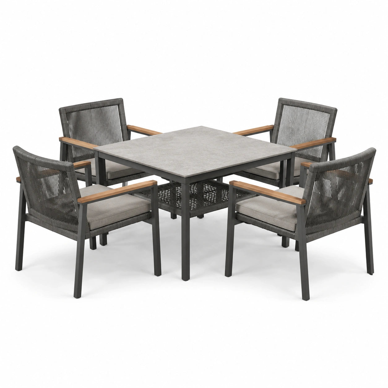 Garten-Essgruppe 4 Stühle Aluminium Keramik Polyester Grau