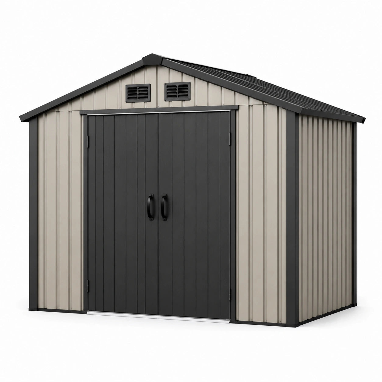 Metall Gartenhaus mit Doppeltür und Lüftungsgittern aus Stahl Grau/Beige 240x150x180 cm