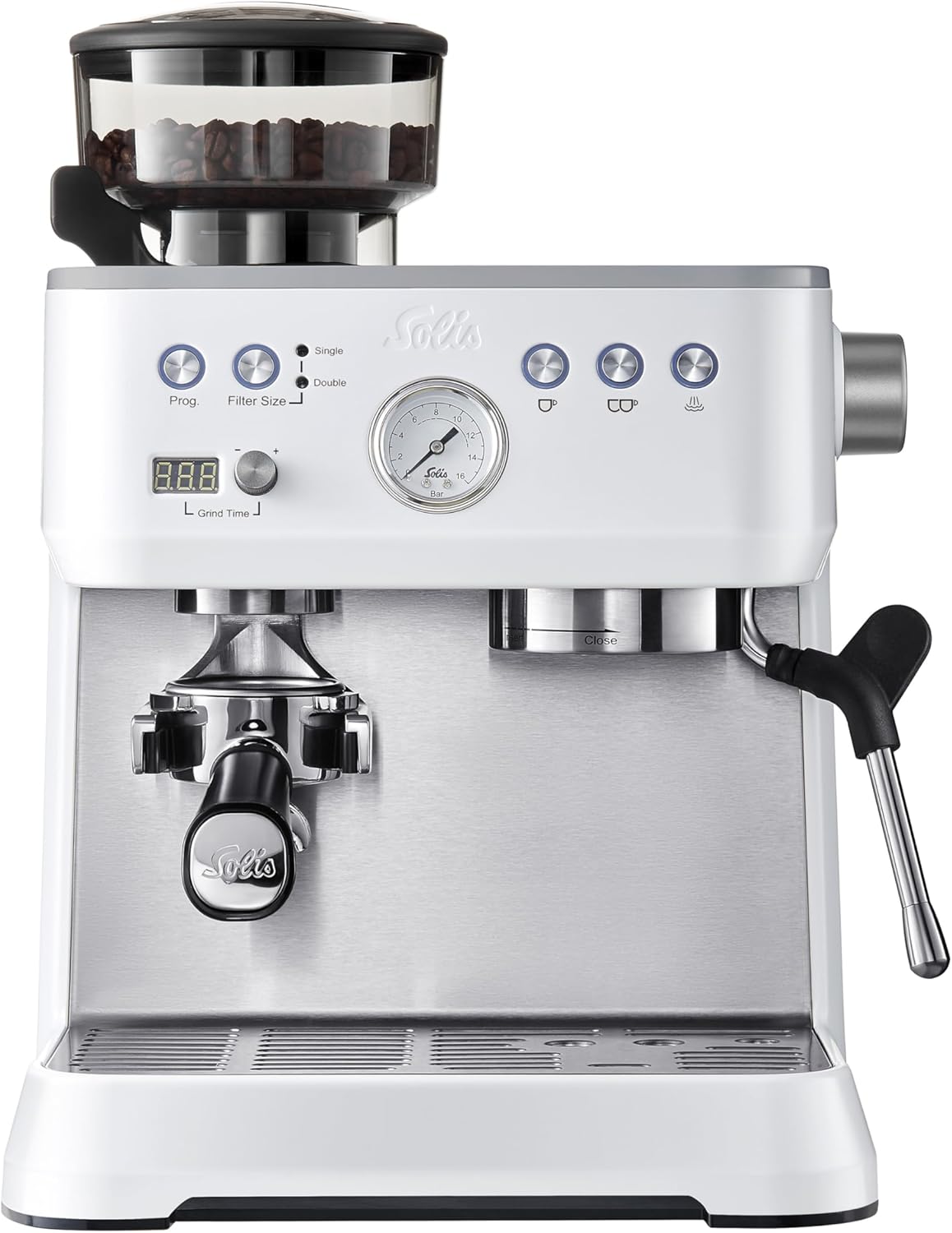 Kaffeemaschine, Weiß/Edelstahl, mit Timer, aus Edelstahl und Stahl, Solis