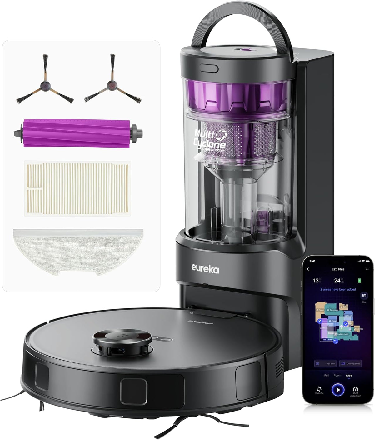 EUREKA E20 PLUS Saugroboter, verstellbar, Schwarz/Lila