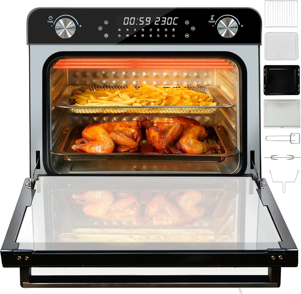 Heißluftfritteuse, 36 L, mit LED, mit Timer, Schwarz/Silber, Myssdaw