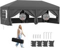 Gartenpavillon, 3 × 6 m, mit 6 Seitenteilen, wasserdicht, winterfest, klappbar, für den Garten und Camping, Grau, TRIUMPHKEY