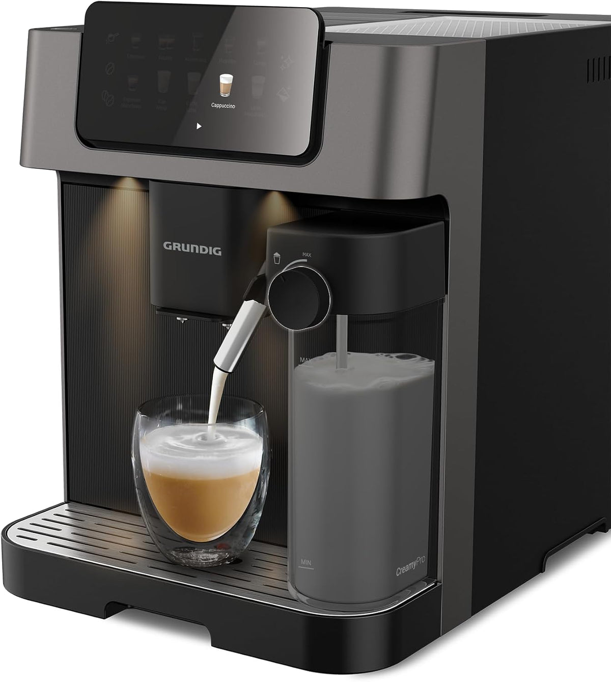 GRUNDIG KVA 7230 Kaffeevollautomat, 1350 W, 19 Bar, Schwarz/Dunkelsilber