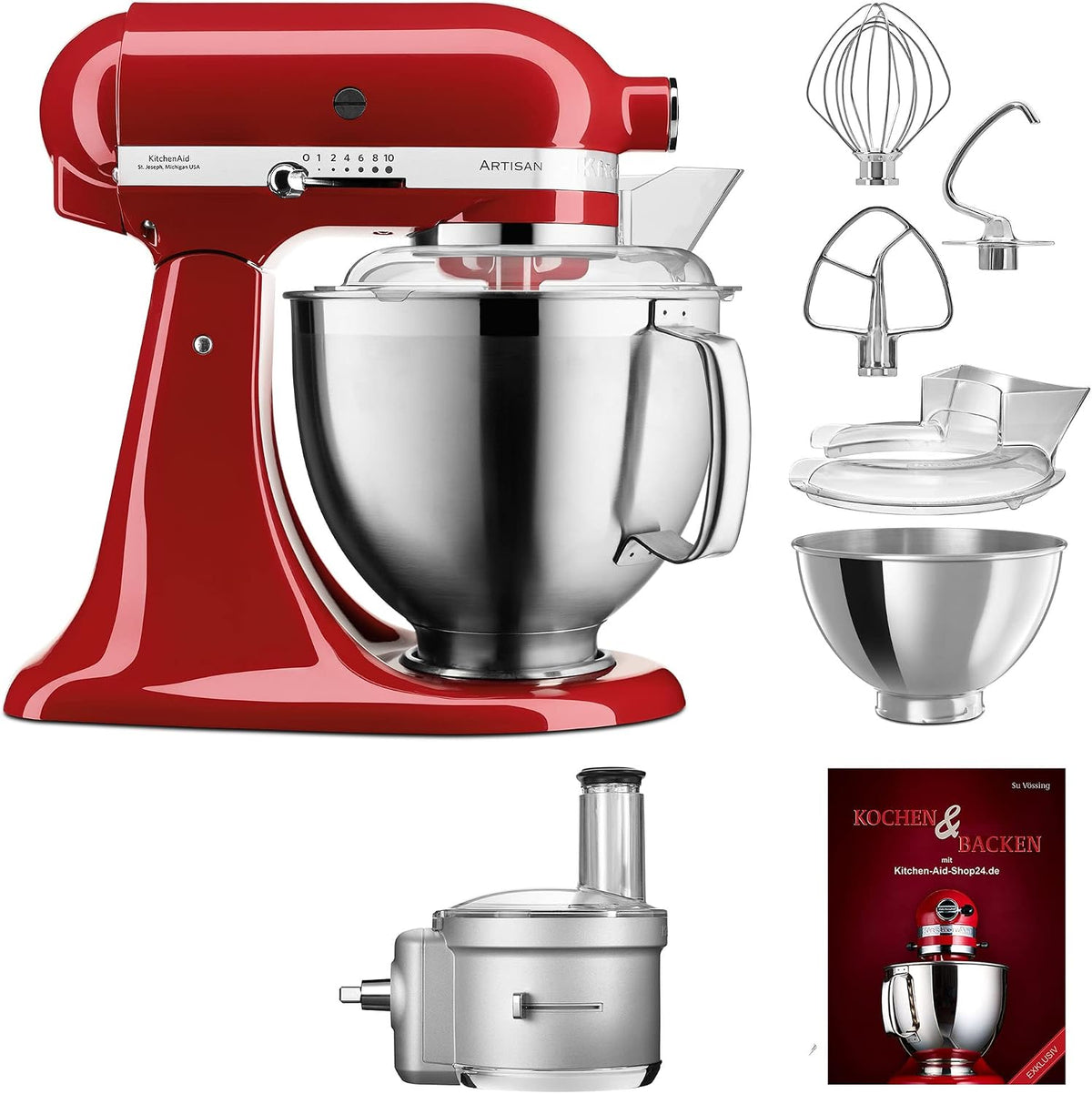 KitchenAid P26 Küchenmaschine, für die Küche, Rot/Silber