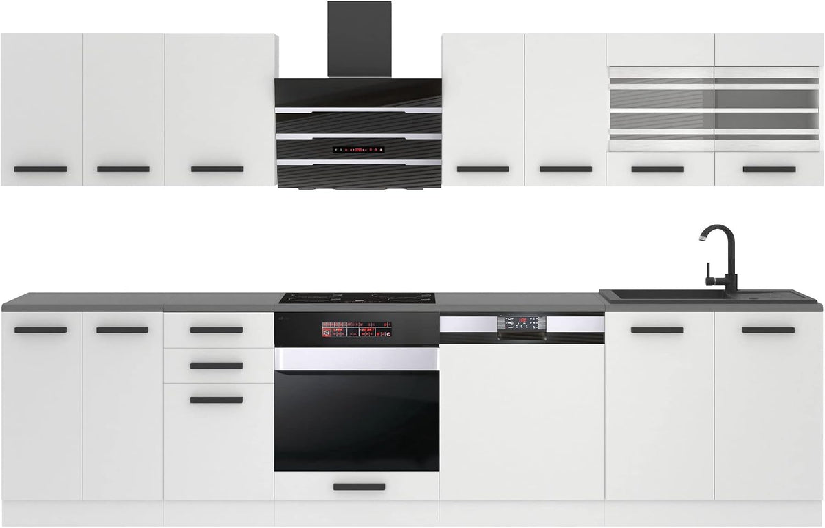 Küchenzeile, 300 cm, höhenverstellbar, für die Küche, Weiß/Schwarz, B BELINI GROUP