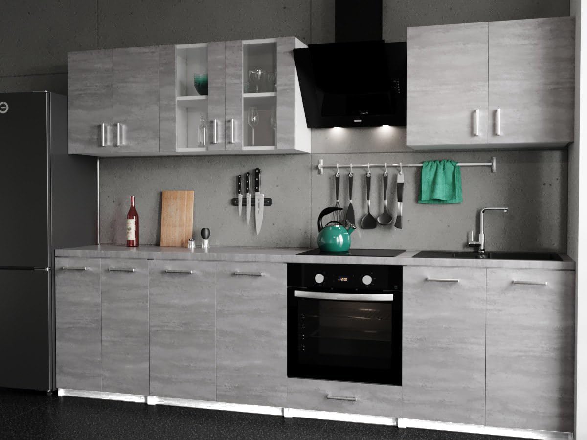 roe furniture Küchenzeile, 280 × 82 × 46 cm, 2,8 m, mit Stauraum, für die Küche, Beton/Grau/Schwarz