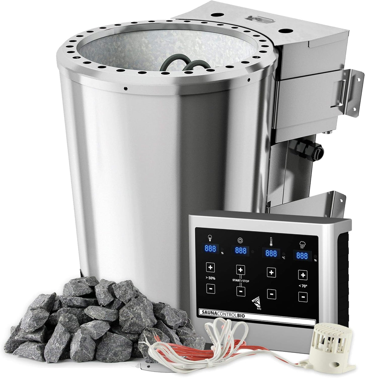 Suleno Bio Sauna, 3,6 kW, 230 V, 20 kg, aus Edelstahl und Stahl, Silber