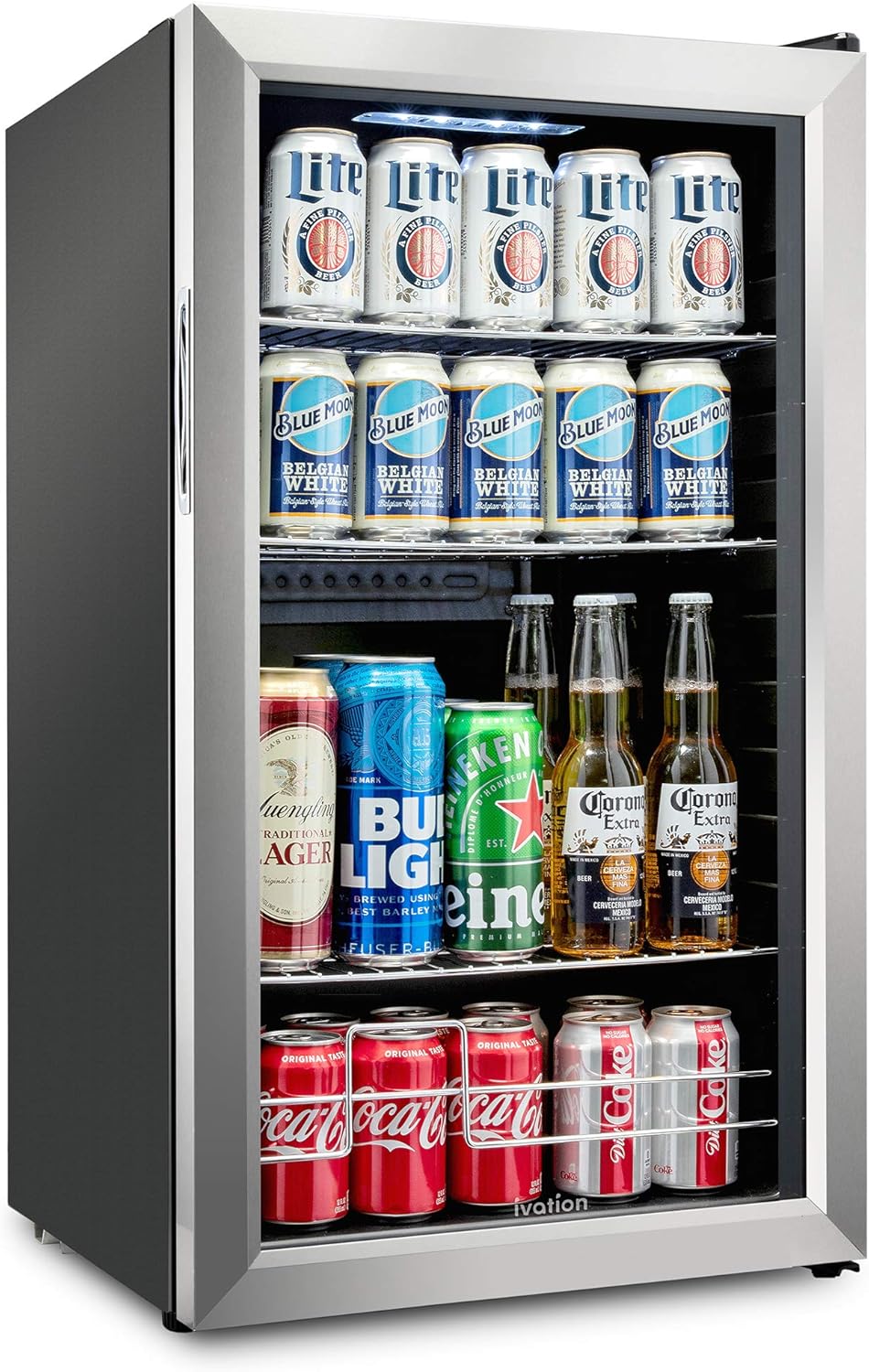 Getränkekühlschrank 126 kann, verstellbar, mit LED, aus Edelstahl und Stahl, Silber/Schwarz, Ivation