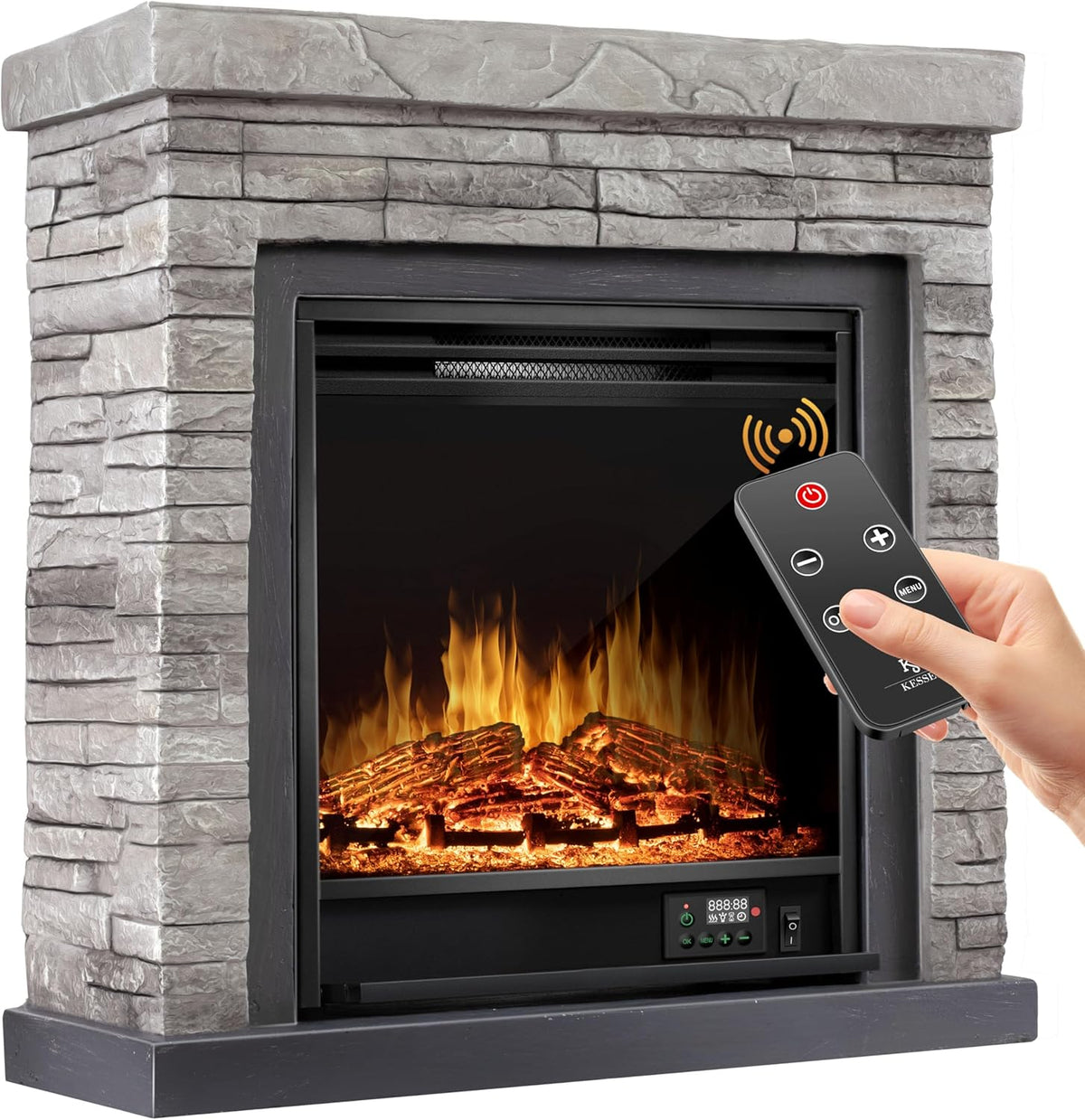 KESSER Elektrokamin, 1800 W, mit LED, mit Fernbedienung, mit Timer, Grau/Schwarz