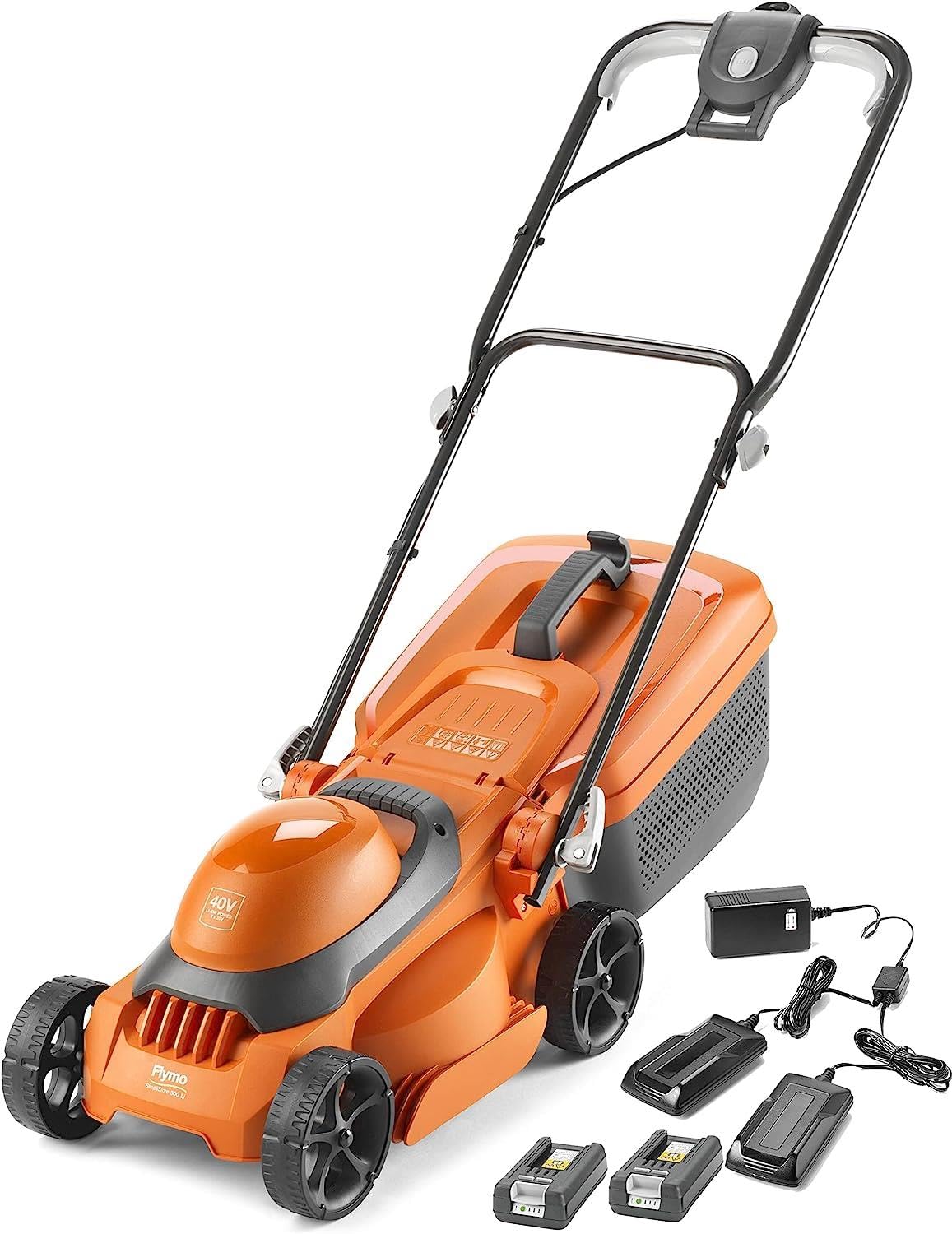 Flymo SimpliStore 300 Li Akku Rasenmäher, 40 V, 30 cm, Orange/Grau
