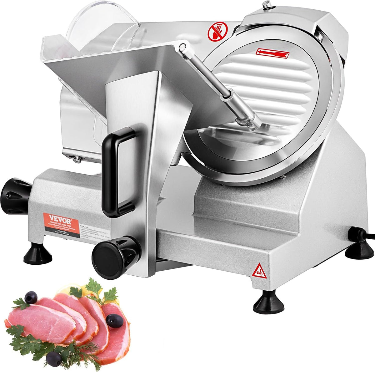 VEVOR Kommerzieller Fleisch Allesschneider, 0–12 mm, 200 W, 20,32 cm, verstellbar, aus Stahl und Stoff, Silber