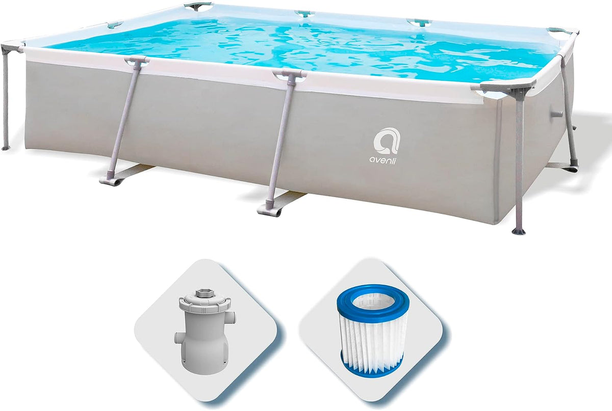 AVENLI Aufstellpool, 300 × 207 × 65 cm, aus Stahl, Grau