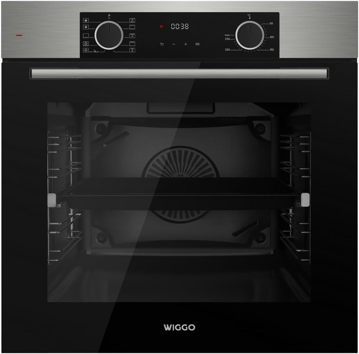 Wiggo Backofen, 73 L, 60 cm, mit Selbstreinigung, mit LED, mit Timer, Schwarz/Edelstahl