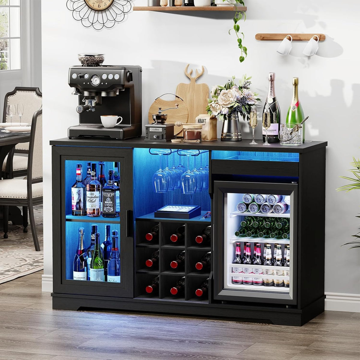 Weinkühlschrank, mit LED, für das Wohnzimmer und die Küche, Schwarz, BROTTAR