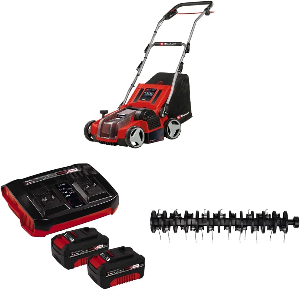 Einhell Vertikutierer, 28 L, 36 V, 4,0 Ah, verstellbar, klappbar, höhenverstellbar, Rot/Schwarz