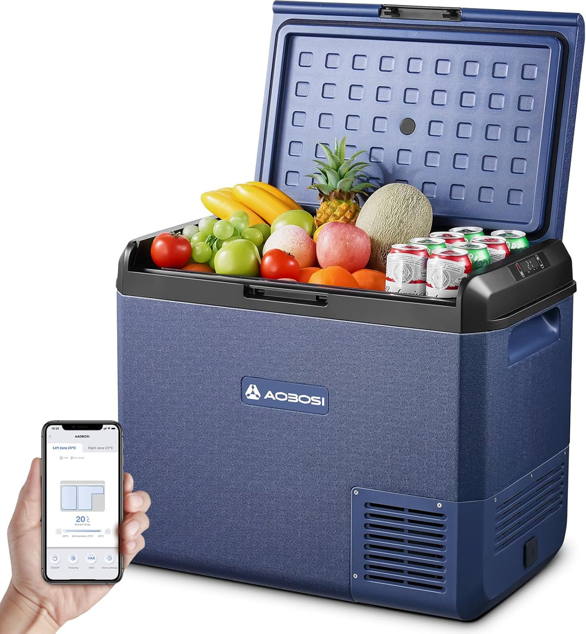 Kühlschränke IPX4, 60 L, 12 V, 230 V, mit App-Steuerung, für Camping, Blau, AAOBOSI