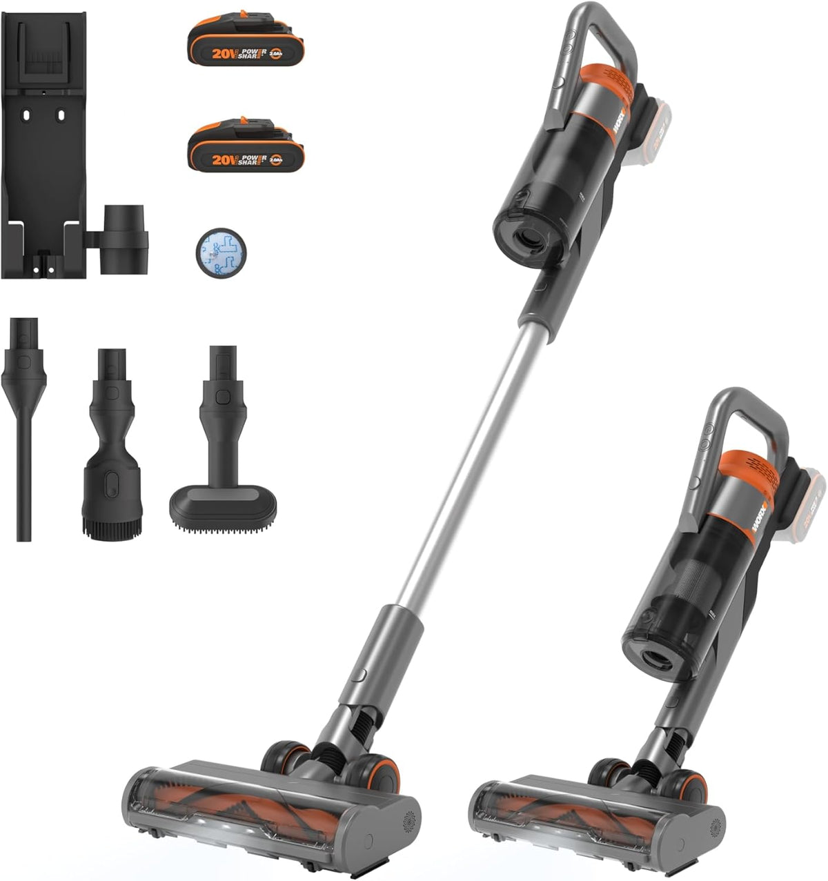 WORX WX038 Staubsauger, 20 V, kabellos, Schwarz/Orange