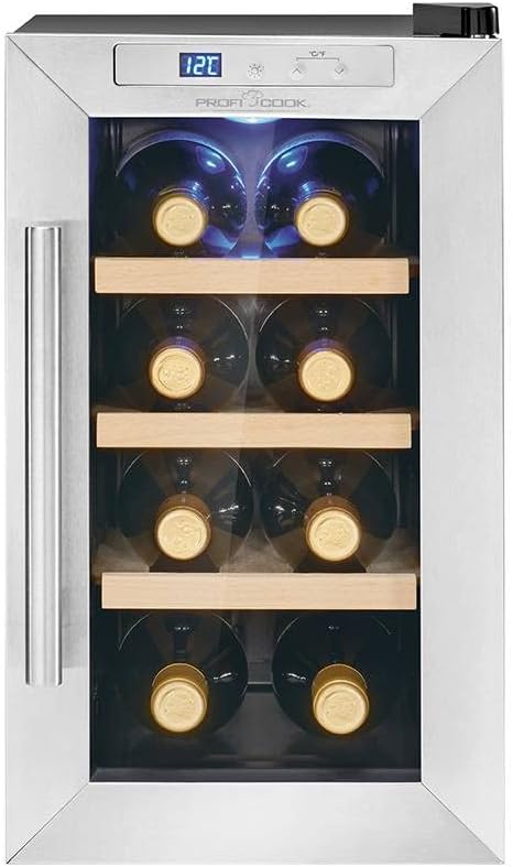 Getränkekühlschrank, 11–18°C, aus Glas, mit LED, verstellbar, Silber, Profi Cook