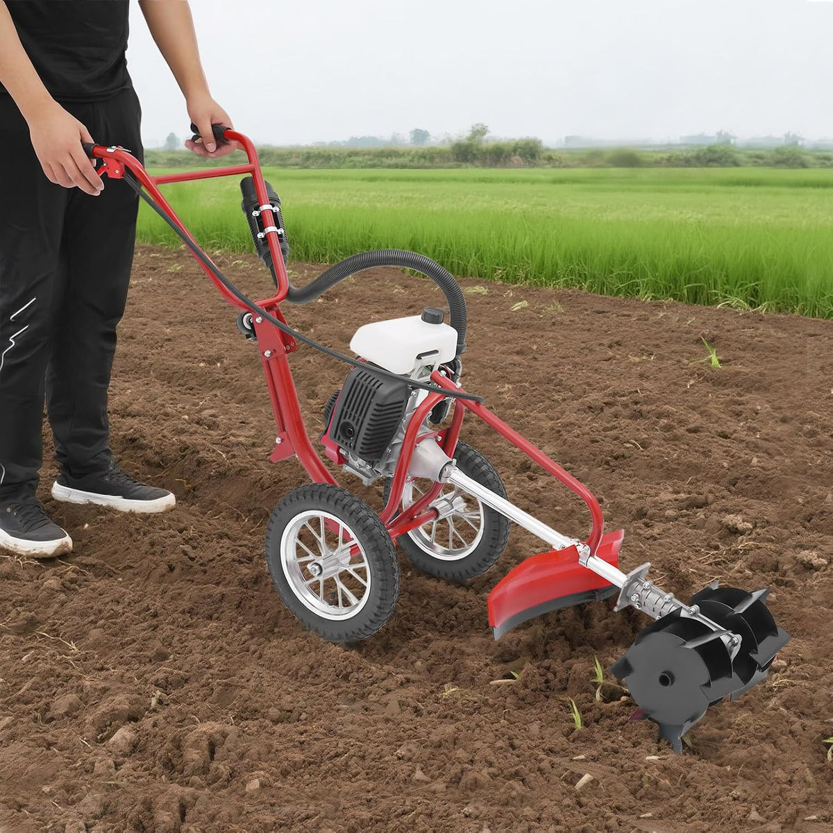 Bodenhacke, 240 U/min, 10 cm, für den Garten, Rot/Weiß/Schwarz, DHQCQL