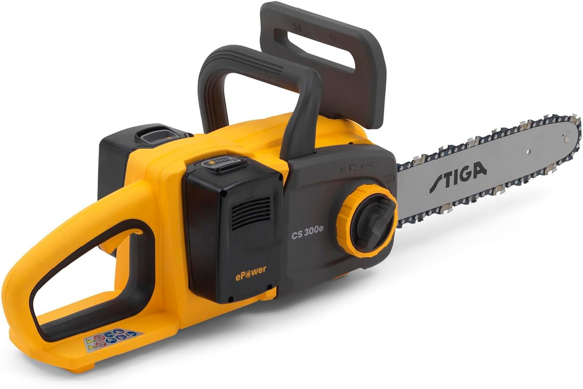 STIGA CS 300e Kit Akku Kettensäge, 4 Ah, 30 cm, verstellbar, Gelb/Schwarz
